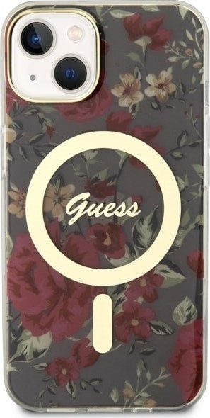 Mbrojtëse telefoni Guess Flower MagSafe për iPhone 14 Plus, plastike, jeshile