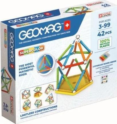 Магнетска конструктивна играчка Geomag Supercolor, 42 делови, повеќебојна