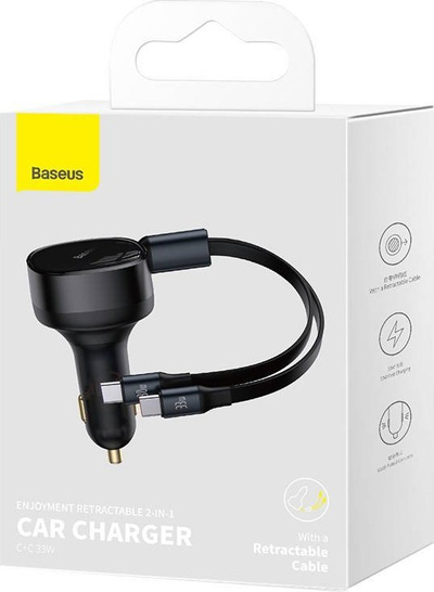 Karikues makine Baseus Enjoyment, 33W, 2x USB-C me kabllo, i zi