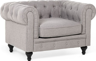 Set dhome dite Beliani Chesterfield, 3+1 ulëse, material stof, gri e hapur