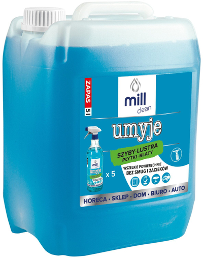 Lëng pastrimi Mill Clean Umyje për xhama dhe pasqyra, 5L, blu