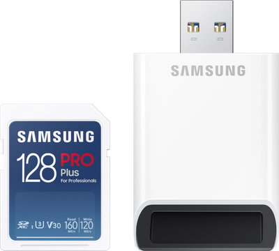 Kartë memorie Samsung PRO Plus SDXC, 128GB, U3 V30, e bardhë