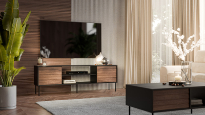 Dollap TV Cama EF Cortina Fellini, 180x40x60 cm, PUSH TO OPEN, i zi arrë