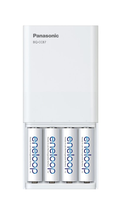 Karikues baterish Panasonic Eneloop BQ-CC87, USB Travel, 4x AA të rikarikueshme, i bardhë