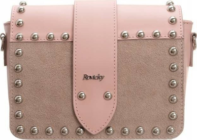 Çantë crossbody lëkure Rovicky, me thumba metalikë, rozë e çelët