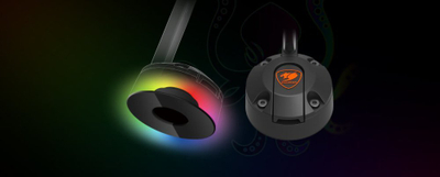 Mbajtëse kufjesh Cougar Bunker S RGB, bazë vakumi, me USB, e zezë