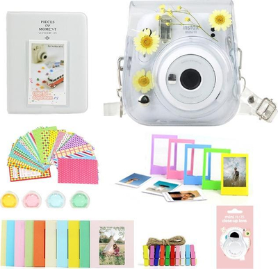 Set aksesorësh LoveInstant për Fuji Instax Mini 11, kuti mbrojtëse 8 në 1, dizajn me lule margarita, shumëngjyrëshe