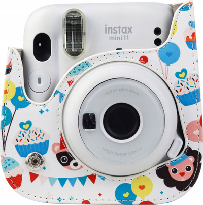 Këllëf LoveInstant për Fujifilm Instax Mini 11, me stil Birthday, lëkurë eko, i bardhë