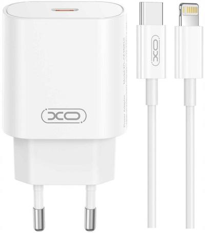 Karikues muri XO CE25, PD 25W, USB C me kabllo USB C Lightning, i bardhë