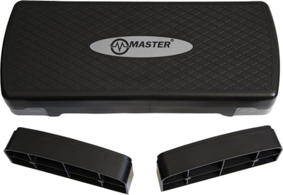 Step aerobik Master Step MAS4A042, lartësi e rregullueshme, plastikë e përforcuar, i zi