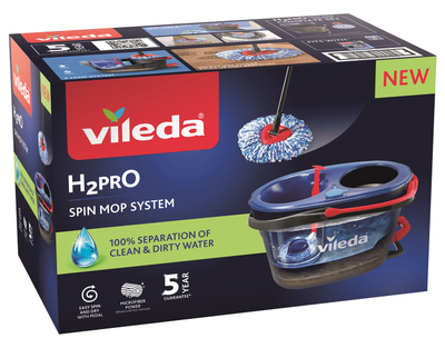 Sistem mop pastrimi Vileda H2Pro Spin, me rrotullim, kovë me rezervuar uji, gri