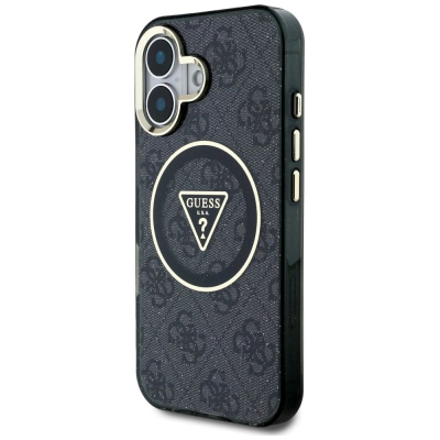 Футрола за телефон Guess IML Metal Glitter 4G Circle Triangle, за iPhone 16 6.1", MagSafe, црна