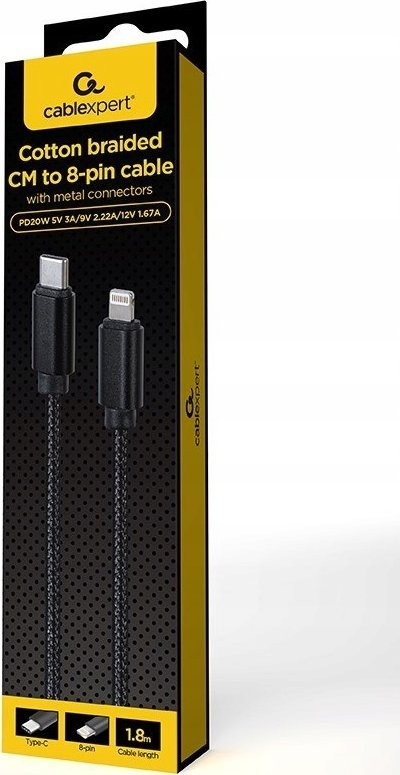 Kabllo Lightning Cablexpert CCDB-MUSB2B-CMLM-6, USB-C, 1.8 m, e zezë