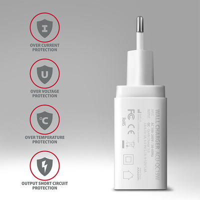 Karikues AXAGON ACU-QC19, QUICK, 1x port QC3.0/AFC/FCP/SMART, 19W, i bardhë