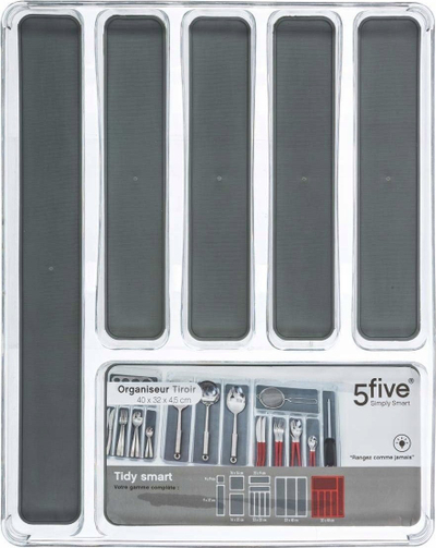 Tabaka për lugë e pirunë 5Five TidySmart, 6 ndarje, transparente