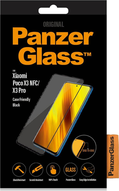 Xham mbrojtës PanzerGlass E2E Regular për Xiaomi Poco X3 NFC X3 Pro, i pajtueshëm me maska, transparent, i zi