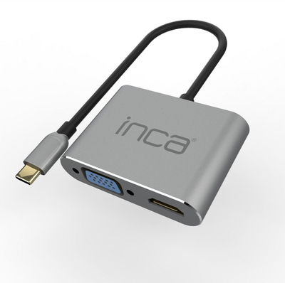 Adapter USB C Inca ITPC 06TX, 4 në 1, HDMI VGA USB 3.0, 4K, gri