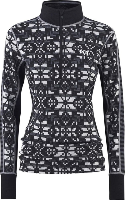 Bluzë termike Kari Traa Else Wool Half Zip, lesh Merino 100%, mëngë të gjata, e zezë me print