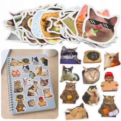 Сет декоративни стикери Cat Memes, 50 парчиња, 7 8 cm, разнобојни