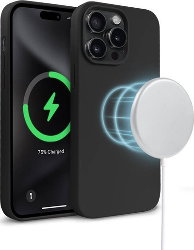 Mbulesë magnetike Crong Color Cover për iPhone 15 Pro Max, MagSafe, silikoni, e zezë