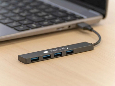 Hub USB Techly IUSB32-HUB4A-4U3SL, 4 porta USB 3.2, 5 Gbps, gri