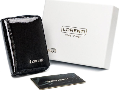 Portofol gocash Lorenti, lëkurë natyrale me shkëlqim, RFID, i zi
