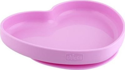 Pjatë zemër Chicco, silikon, me kupë thithëse, rozë