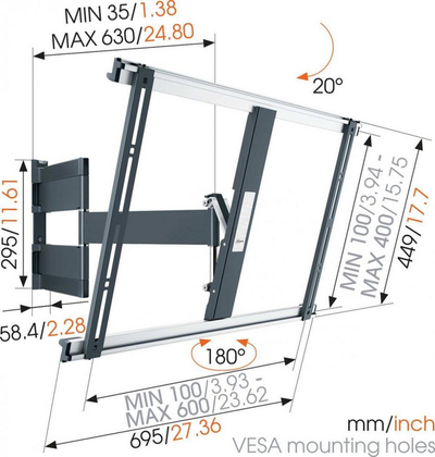 Mbajtëse muri për TV Vogel’s THIN 545 ExtraThin, Full Motion, 40\"–65\", e bardhë