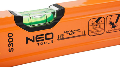 Nivel alumini Neo Tools S300, 80 cm, 3 flluska, portokalli