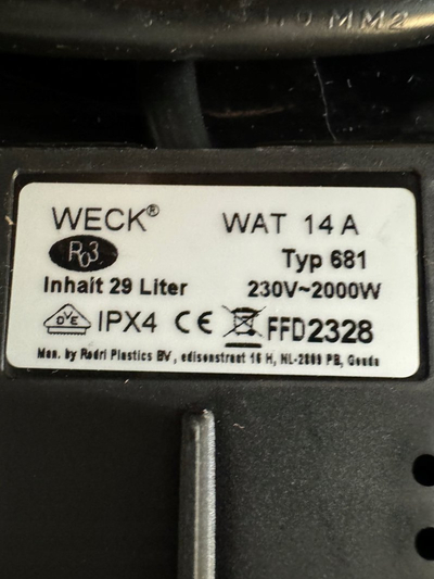 Диспенсер за топли пијалоци Weck Automatik Einkochtopf, со термостат, со цедалка, бела крем и црна