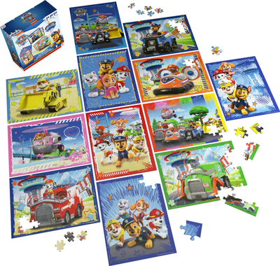 Set puzzle për fëmijë PAW Patrol, 12 puzzle, personazhe Chase Marshall Skye Everest Rubble Zuma Rocky, shumëngjyrësh