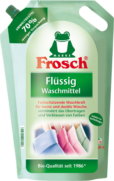 Detergjent i lëngshëm për rroba Frosch, 1.8L, 18 larje, për rroba me ngjyra