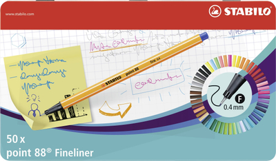 Set stilolapsa fineliner Stabilo Point 88, 50 copë, shumëngjyrëshe