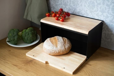 Kuti buke Bambus Bamboo Bread Bin, çelik inox, 35.5 x 21.5 x 19.5 cm, e zezë natyrale
