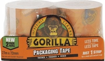 Лента за пакување Gorilla Glue 3044820, рифил 72mm x 27m, сет 2 парчиња, проѕирна