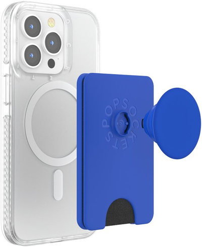 Portofol magnetik për telefon PopSockets Pop Wallet Cobalt për MagSafe, deri 3 karta, me grip