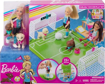 Set lodër Mattel, kukull Barbi Chelsea + fushë futbolli (GHK37), 15 elemente
