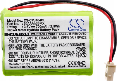 Bateri rikarikuese Cameron Sino CS-CPJ464CL, Ni-MH, 3.6V 700mAh, jeshile
