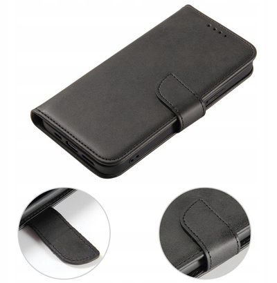 Futrollë telefoni Hurtel Magnetic për TCL 30 5G, me kapak portofol dhe stand, e zezë