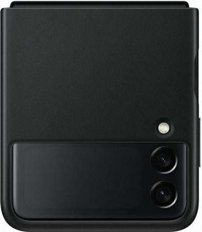 Mbulesë origjinale Samsung Galaxy Z Flip3 5G, lëkurë, e zezë