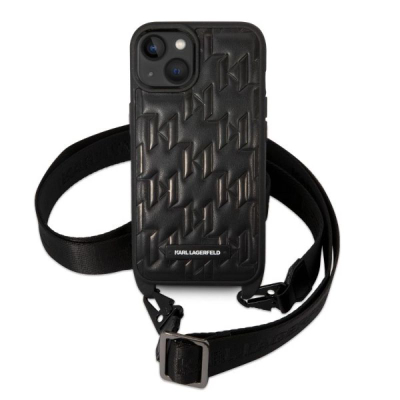 Mbrojtëse telefoni Karl Lagerfeld për iPhone 14, me rrip crossbody, TPU, e zezë