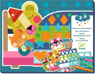 Set vizatimi Djeco Neat But Fun, me shabllone, 3‑6 vjeç, shumëngjyrësh