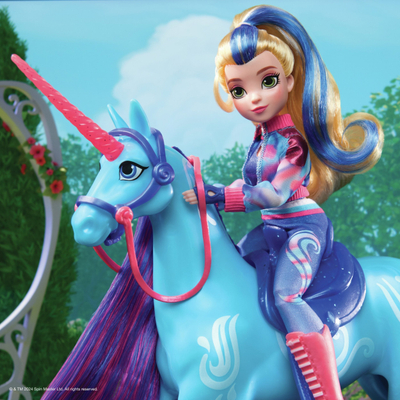 Kukull Fashion Unicorn Academy Isabel, 24cm, flok blu, shumëngjyrëshe