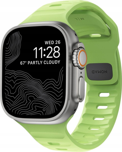 Rrip sportiv Nomad Sport Strap Glow 2.0, FKM, kompatibil me Apple Watch 42 44 45 49mm, jeshile fluoreshente