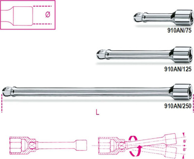 Zgjatues çelësi BETA 910AN, 3/8", 250mm, argjent