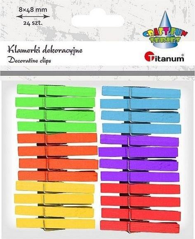 Kapëse druri për zbukurime Titanum, 8 x 48 mm, set me 24 copë, me shumë ngjyra