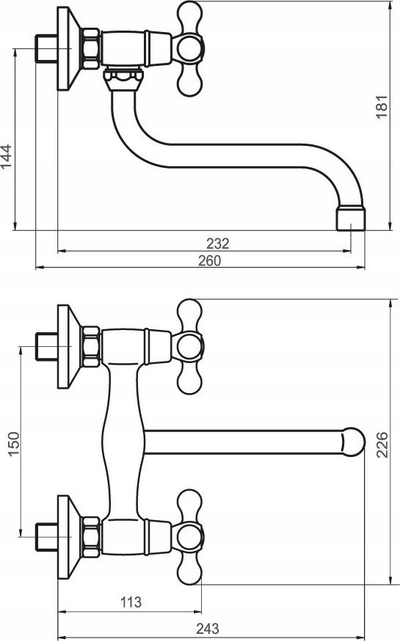 Rubinet muri Ferro Antica BAI5BR, me grykë që rrotullohet 150 mm, bronxi