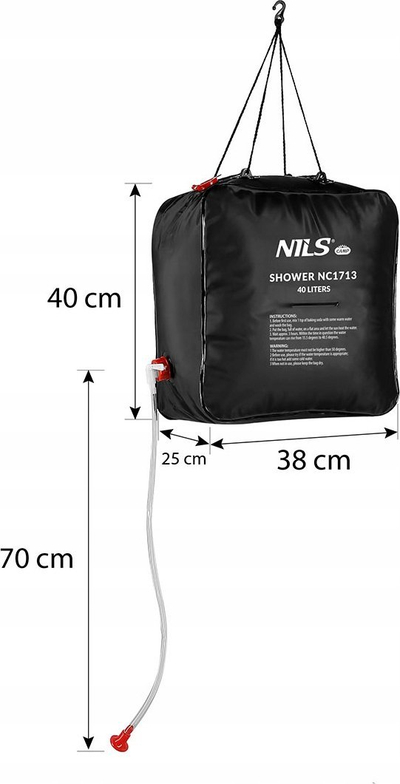Dush portativ NILS Camp NC1713, 40L, ngrohje diellore, ngjyrë e zezë