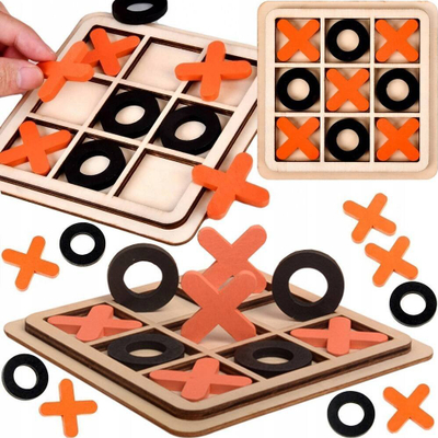 Loja me tabela Norimpex Wooden Tic Tac Toe 1008577, druri, 8x8 cm, ngjyrë natyrale