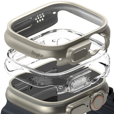 Mbulesë ore inteligjente Ringke Slim, Apple Watch Ultra 49mm, set 2 copë, transparente edhe gri titanium